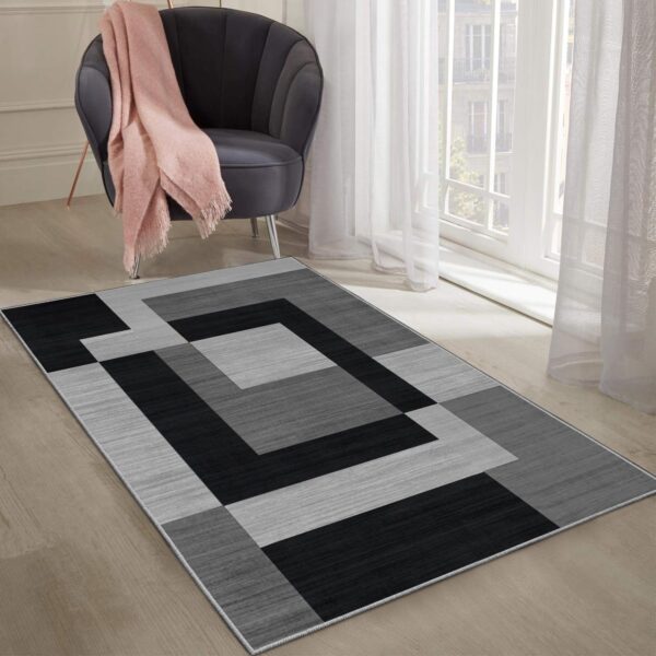 Imperial Rooms Rugs for Bedroom - Printed Area Rugs Living Room 80x150 Cm - Geometric Style Modern Floor Carpet Super Soft Milo Black and Grey Extra Large Rug Easy to Clean - Image 5