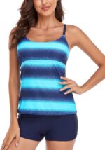Women’s Swimwear Gradient Color Tankini Set Top with Shorts Low Waist Sporty Swimsuit Bikini - Image 3
