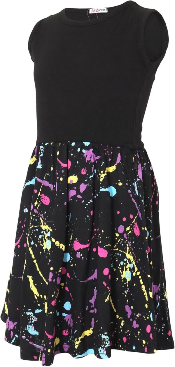 A2Z 4 Kids Girls Black Panel Skater Dress Pastel Splash Print Fashion Party Top Summer Dresses New Age 5 6 7 8 9 10 11 12 13 Years - Image 4