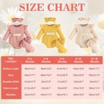 Kunyeah 3Pcs Baby Girl Outfits Infant Ruffle Romper Long Sleeve Bodysuit+Bow Hairband+Socks Newborn Flower Jumpsuit - Image 6