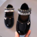 In𝐟𝐚𝐧𝐭 Baby Girls Mary Jane 𝐅lats Adjustable Lace Edge Loafers with Rhinestones Non-Slip Bowknot Princess Wedding Dress Shoes Toddler Crib Shoes Princess Casual Shoes Baby Shoes Girl Shoes - Image 4