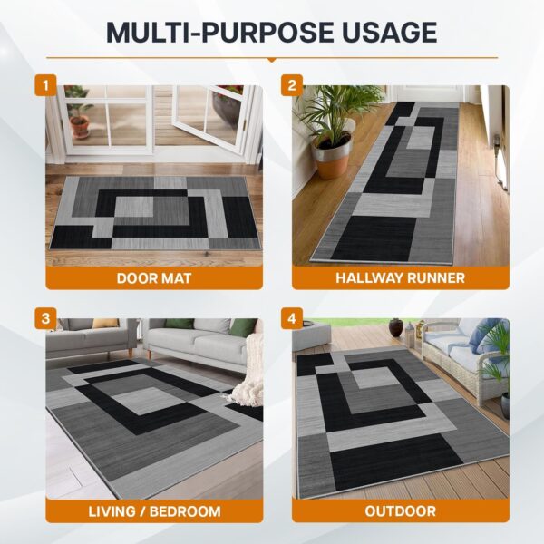 Imperial Rooms Rugs for Bedroom - Printed Area Rugs Living Room 80x150 Cm - Geometric Style Modern Floor Carpet Super Soft Milo Black and Grey Extra Large Rug Easy to Clean - Image 6