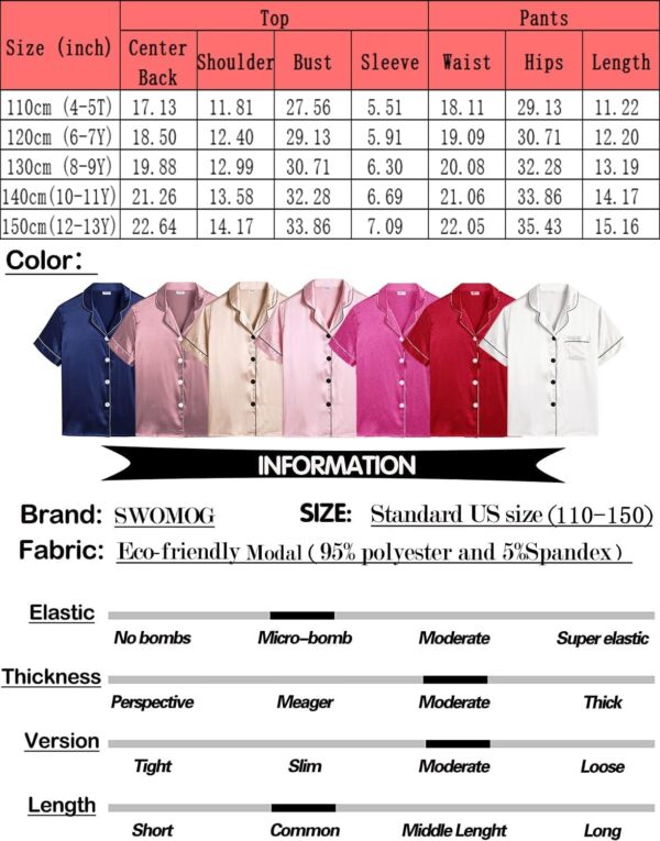 SWOMOG Kids Silk Pyjamas Girls Boys Short Sleeve Satin PJs Sets Button-Down Silky Nightwear Children Sleepwear Teens Age 4-16 - Image 7