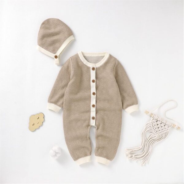 Dark Bloomers Toddlers Hat Boy Knitted Baby Jumpsuit Romper Cotton Outfits Sweater Set Girl Boys Romper&Jumpsuit Valentines Day Baby Girl - Image 3