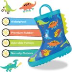 FUNCOO PLUS Toddler Wellies Kids Rubber Wellington Boots Waterproof Rain Boots for Boys and Girls with Handles in Fun Pattern - Image 2
