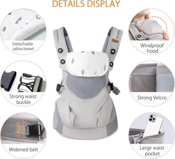 SONARIN 3-in-1 Breathable Baby Carrier,Multi-Function Lightweight Baby Wrap Carrier Ergonomic Child Carrier Backpack,Front and Back Carry for Newborn and Toddler 3-48 Months(Green) - Image 5