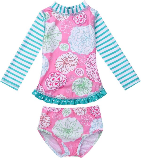 Freebily Toddler Baby Girls Two Piece Rash Guard Swimsuit Shirt Top with Bloomers Sun Protection Swimwear UPF 50+ - Image 3