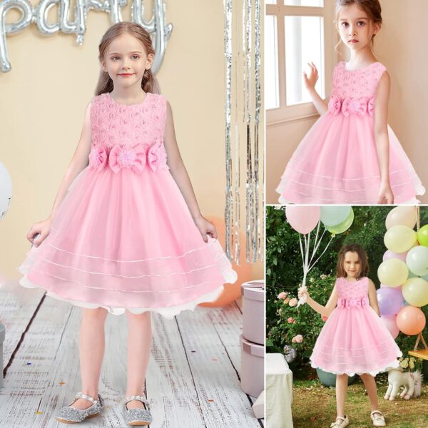 discoball Mädchen Prinzessin Kleid Rose Blume Fliege Partykleid Tüll Hochzeitskleid Brautjungfer Taufe Elegantes formelles Kleid für Mädchen - Image 6