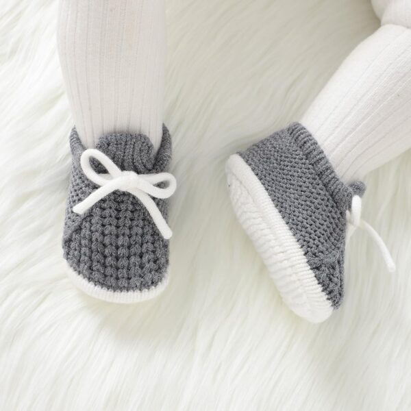 LAWKUL Baby Booties Knit Newborn Shoes Cozy First Walkers Infant Toddler Boots for Boy Girls 0-3 Months - Image 3