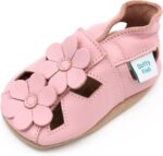 Dotty Fish Soft Leather Baby and Toddler Barefoot Shoes for Boys and Girls. Breathable Leather Sandals with Non-Slip Suede Soles. 0-6 Months to 3-4 Years