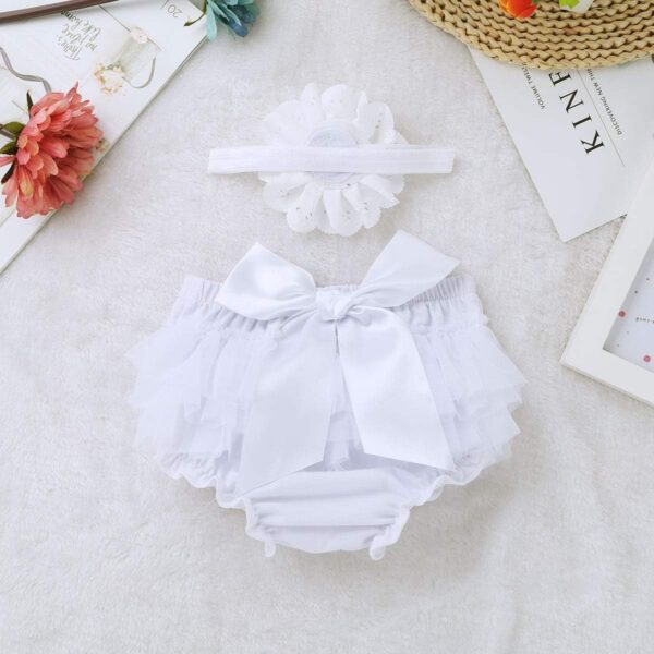 Newborn Baby Girls Tulle Bowknot Bloomers Diaper Cover Ruffled Shorts Brief with Flower Headband Photo Prop - Image 4