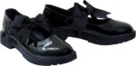 shelikes Girls Back to School Shoes Mary Jane Flat Shoes with Detachable Bow & Black Patent Shiny Ankle Strap