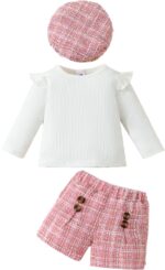 Baby Girl Clothes Ruffle Tops Long Sleeve and Pink Shorts Toddler Baby Girl Outfit Set