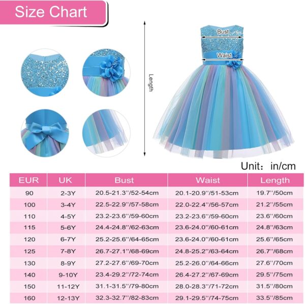 M MUNCASO Girls Princess Dress Sequin Tulle Flower Rainbow Round Collar Sleeveless Formal Dress Birthday Party Wedding Bridesmaid Girl Evening Dresses Toddler Baby Age for 2-13 Years - Image 2