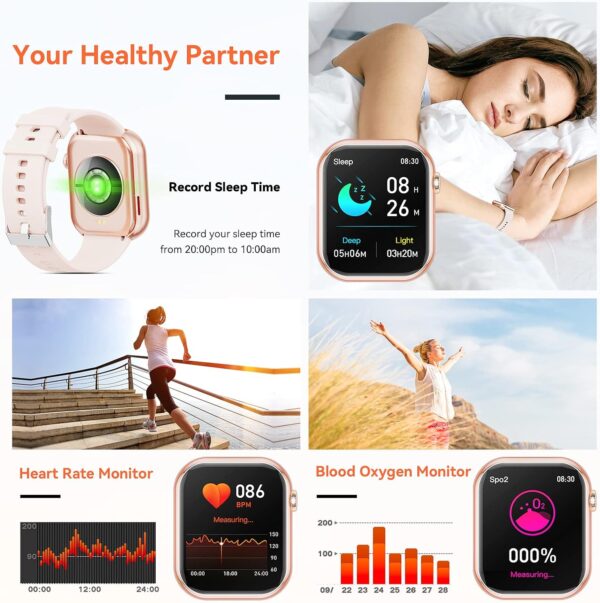 Hwagol Smart Watch (Answer/Make Calls), 1.85" Fitness Tracker, Smartwatch Heart Rate/Sleep Monitor/Pedometer/Calories, 140+ Sports Modes, Waterproof Women's Men's Fitness Watch for Android iOS - Image 6