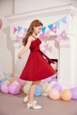 Arshiner Girls Dresses One-Shoulder Kids Dresses Summer Sleeveless Dress Ruffle Neck Elegant Party Festival Dresses Swing with Belt Dress for Girls 5-13 Years - Image 4