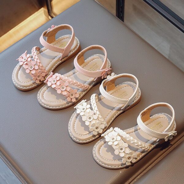 MINBEI Girls Sandals Toddler Little Girls Sandals with Pearls Flower Summer Breathable Leather Shoes - Image 5