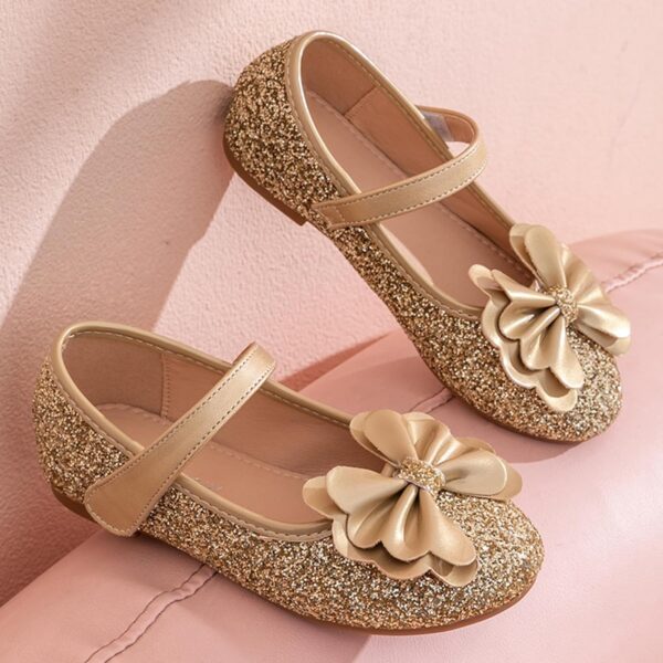 Girls Dress Shoes Mary Jane Wedding Party Shoes Glitter Bridesmaids Princess Flat for Little Girls - Image 3
