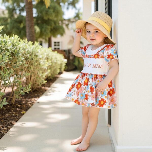 XIXIMAON Cute Baby Girl Summer Clothes Babydoll Collar Short Puff Sleeve Letter Embroidery Ruffle Romper Dress Mamas Mini Floral Jumpsuit Toddler Outfits - Image 3