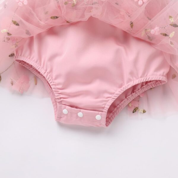 FYMNSI Newborn Infant Baby Girls Romper Dress Short Puff Sleeve Square Neck Tutu Tulle Princess Dresses with Bowknot Headband 2pcs Set - Image 7