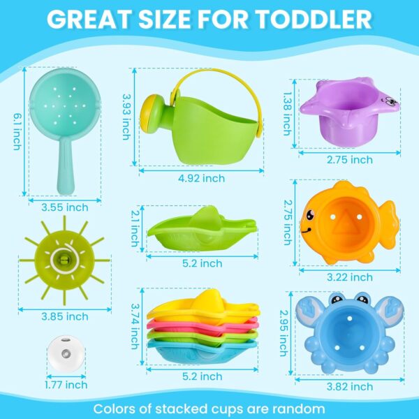 Baby Bath Toys for 1 2 3 4 Year Olds Toddler Kids - 10PCS Mould Free Water Play Swimming Pool Toys No Mould Watering Can Bath Boats Bath Cups for Boys Girls - Image 7
