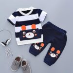 Children's Clothing Set Clothing Sets for Baby Boys Girls: Striped Print Cotton T-Shirt Top + Little Bear Printed Shorts Long Trousers Bloomers Trousers 2-Piece Clothing Set - Image 6