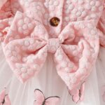 Valcatch Toddler Baby Girl Summer Dress Ruffle Long Sleeve Round Neck Button Bow Butterfly Mesh Dress with Hairband for 1-3 Years - Image 3