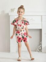 Baby Girl Clothes Floral Print Off Shoulder Tops + Floral Shorts Outfit Set - Image 4
