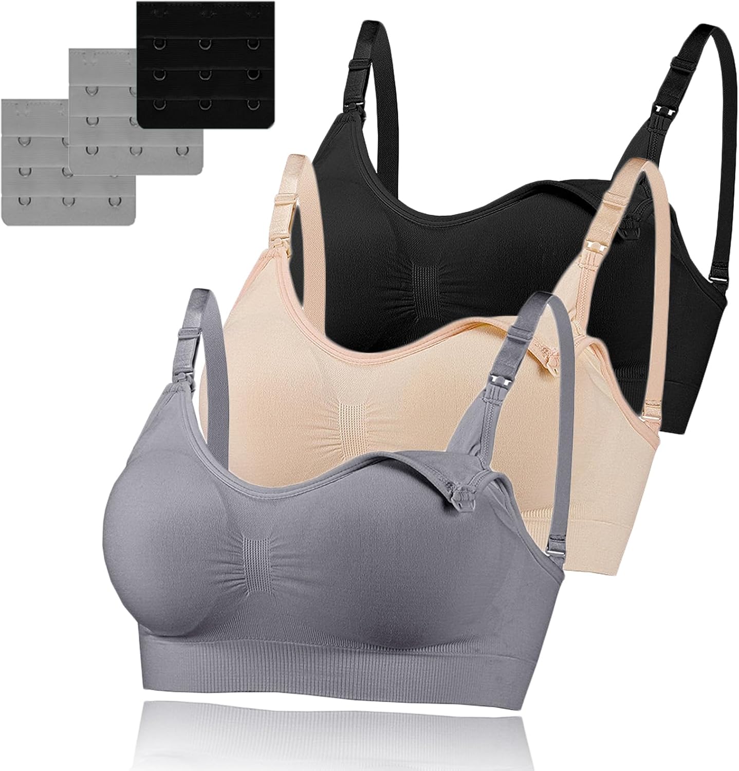71q6IgAT0BL._AC_SL1500_.jpg 3 Pack Women's Nursing Bra, Night Sleep Nursing Bra Maternity Bra Sleeping Bra with Removable Breast Pads and Extenders Seamless Wire Free Maternity Bra - Image 1