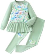 Girl Trousers Set Raglan Long Sleeve Ruffle Top Shirt Print Pants Kid 2 Pcs Outfits Clothes 3-7 Years