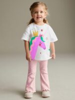 TCWWBB Girls Toddler Outfits Clothes Set Kids Cute Bunny Dancing Birthday Print Short Sleeve T-Shirt Tops Leggings Trousers 2 Piece Set Clothing Age 1-7 Years - Image 2