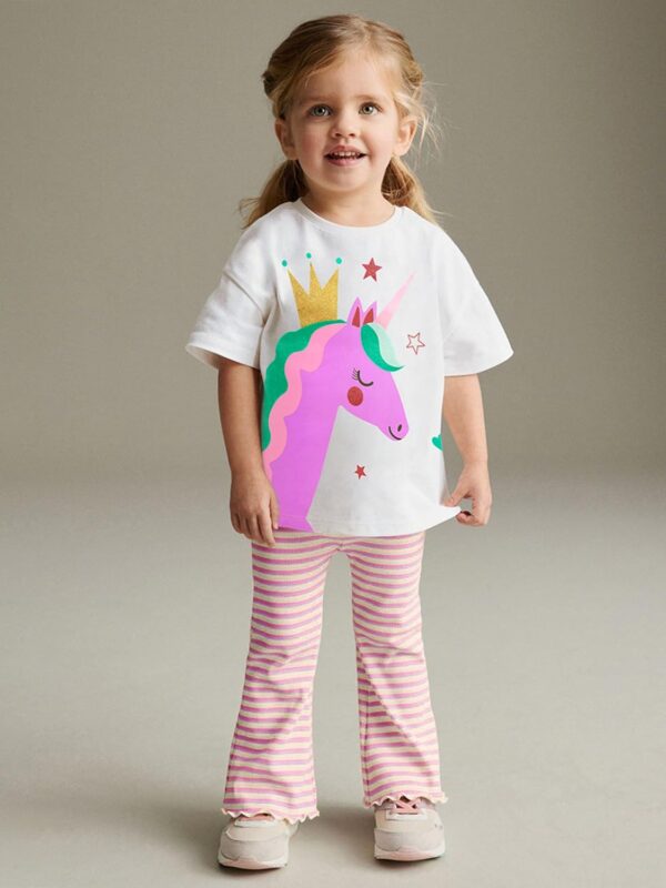 TCWWBB Girls Toddler Outfits Clothes Set Kids Cute Bunny Dancing Birthday Print Short Sleeve T-Shirt Tops Leggings Trousers 2 Piece Set Clothing Age 1-7 Years - Image 2