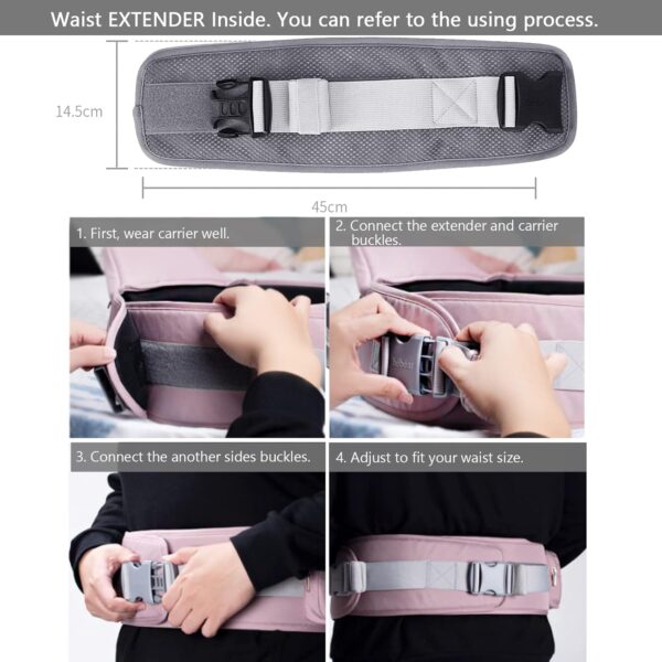 Bebamour Baby Carrier Newborn to Toddler Baby Carrier Hipseat 0-36Months with Head Hood, 3 PCS Teething Pads, Waist Extender, Black Pro - Image 7