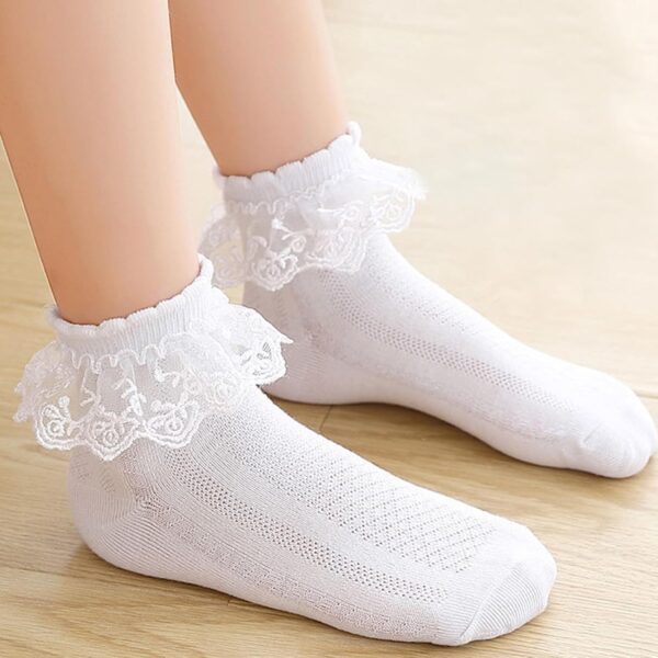 6 Pairs Girls Lace Socks,Baby Frilly Socks Ankle Socks,Children’s Frilly School Socks with Lace,White Ballet Ruffle Lace Socks - Image 5