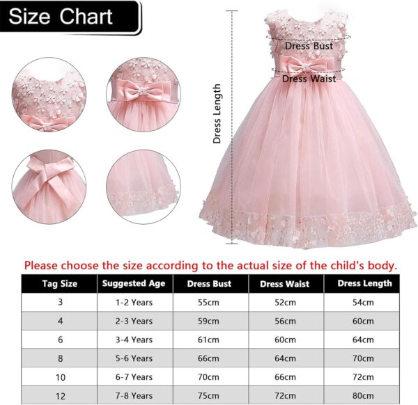 Discoball Girls Princess Dress,Tulle Bow Lace Embroidery Flower Girl Dress,Birthday Party Wedding Bridesmaid First Communion Girls' Dresses for 1-10 Years - Image 2