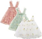 amropi Baby Girl's 3 Pieces Tulle Tutu Dress Floral Sleeveless Dresses Summer Sundress for 0-3 Years