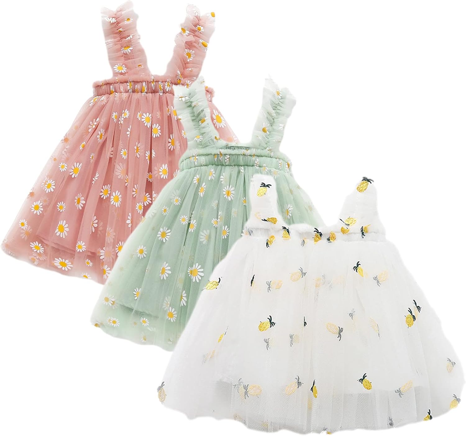 71qzS0hHYJL._AC_SL1500_.jpg amropi Baby Girl's 3 Pieces Tulle Tutu Dress Floral Sleeveless Dresses Summer Sundress for 0-3 Years - Image 1