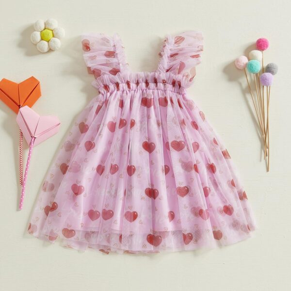 BYUSBAYA Toddler Girls Valentines Tutu Dress Sleeveless Heart Print Layered Ruffles Tulle Cake Dress Wedding Ball Gown Dress - Image 3