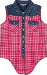 Bienzoe Girls Crop Tank Tops: Cowgirl Plaid Sleeveless Button Down Western Casual Blouse - Image 3