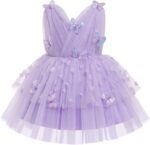 Baby Girls Flower Butterfly Birthday Cake Smash Dress Sleeveless V Neck Princess Glitter Ruffle Tulle Tutu Toddler Kids Formal Wedding Party Dress