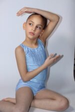 JiAmy Gymnastics Leotards for Girls 3 Piece Set with Shorts and Scrunchie, Patterned Sparkle Sleeveless Dance Gymnastics Outfits for 3-12 Years - Image 7