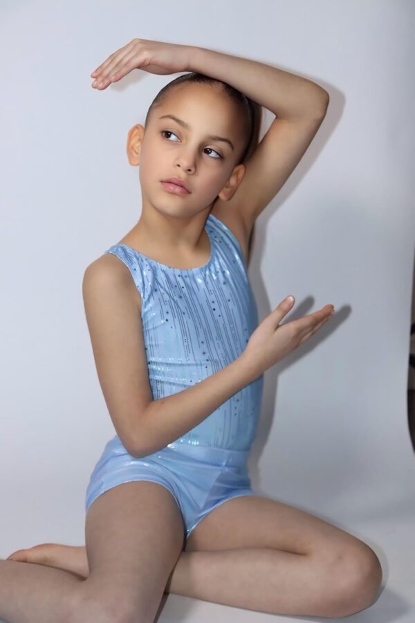 JiAmy Gymnastics Leotards for Girls 3 Piece Set with Shorts and Scrunchie, Patterned Sparkle Sleeveless Dance Gymnastics Outfits for 3-12 Years - Image 7