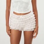 Women's Multi-Layer Lace Ruffled Mini Bloomer Tie Front Elastic Low Waist Frilly Lolita Floral Shorts - Image 6