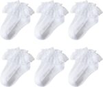 6 Pairs Girls Lace Socks,Baby Frilly Socks Ankle Socks,Children’s Frilly School Socks with Lace,White Ballet Ruffle Lace Socks