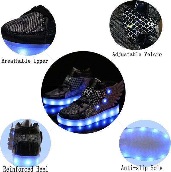 YUNICUS Kids Light up Trainers Light up Shoes USB Charging Flashing Trainers Wings High-Top LED Sneakers for Girls Boys Halloween Christmas Birthday Great Gift - Image 2