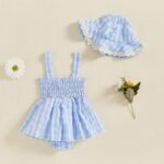 XIXIMAON Baby Girl Summer Outfit Sleeveless Skirt Romper Smocked Camisole Flower Embroidery Stripe Bodysuit with Sunhat Newborn Beach Dress Girls - Image 3