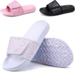 ydscsci Girls Slide Sandals Glitter Sequins Pool Sliders Kids Shower Slippers Beach Flip Flops Hook and Loop Non-slip Thick sole Little Kid