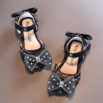 FGUUTYM Spring and Sandals Dress Performance Dance Shoes Mesh Pearl Rhinestone Bow Sandals Toddler Boy, black, 1 UK - Image 4
