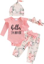 Edhomenn Baby Girls 3 Piece Fall Outfit Long Sleeve Romper and Floral Long Pants with Bow Headband
