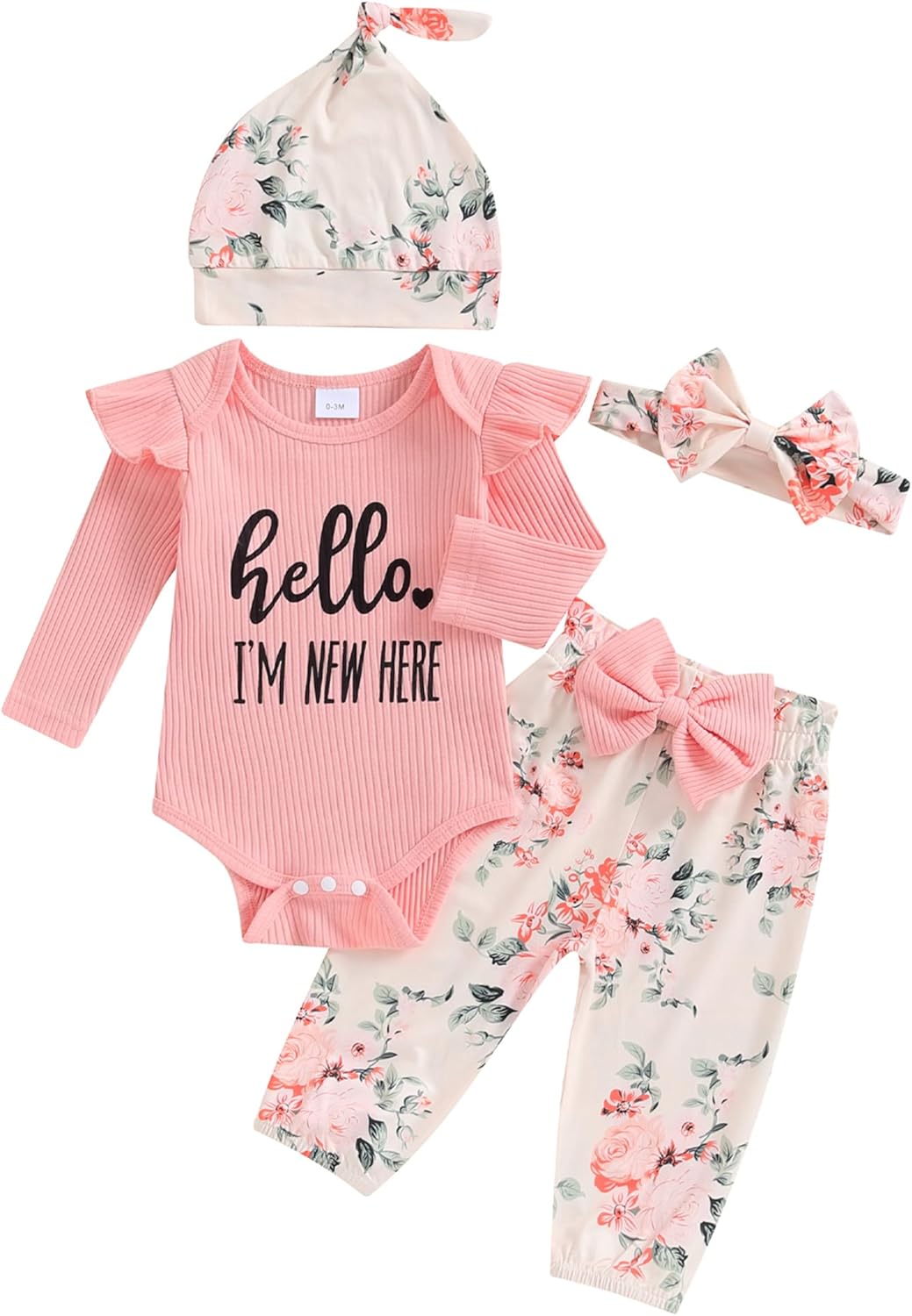 71tr2RsVikL._AC_SL1500_.jpg Edhomenn Baby Girls 3 Piece Fall Outfit Long Sleeve Romper and Floral Long Pants with Bow Headband - Image 1